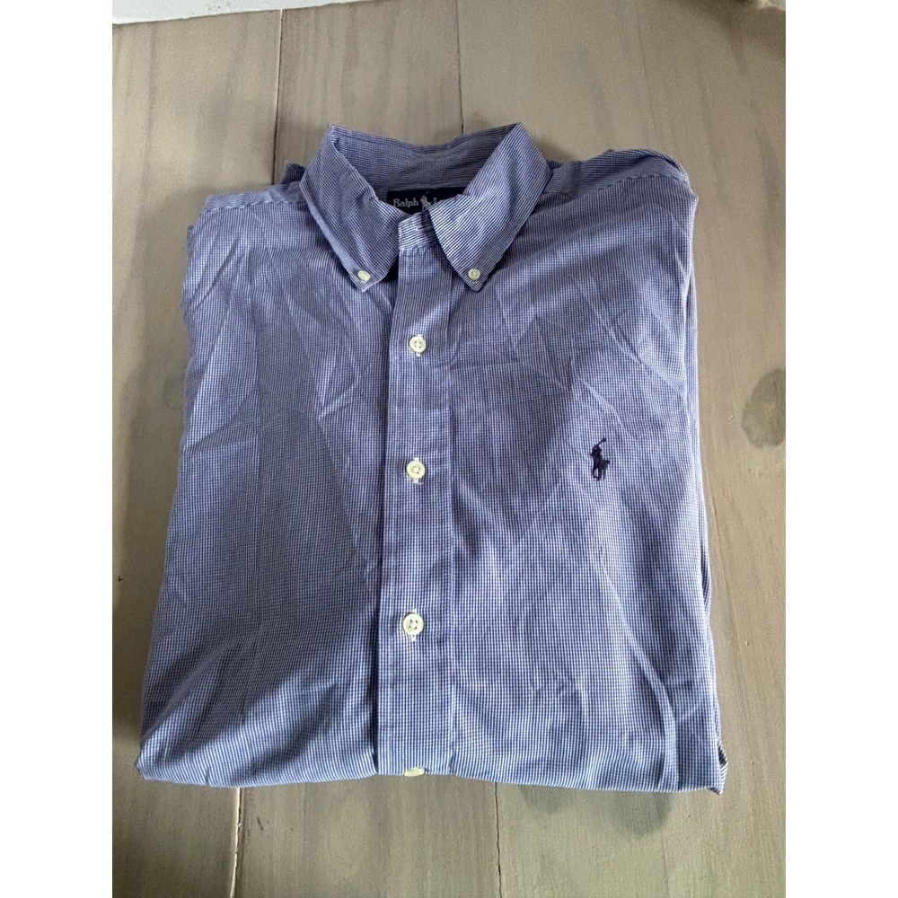 Ralph‎ Lauren Blake Mens Large Blue Gingham Check Button Down Cotton Shirt L